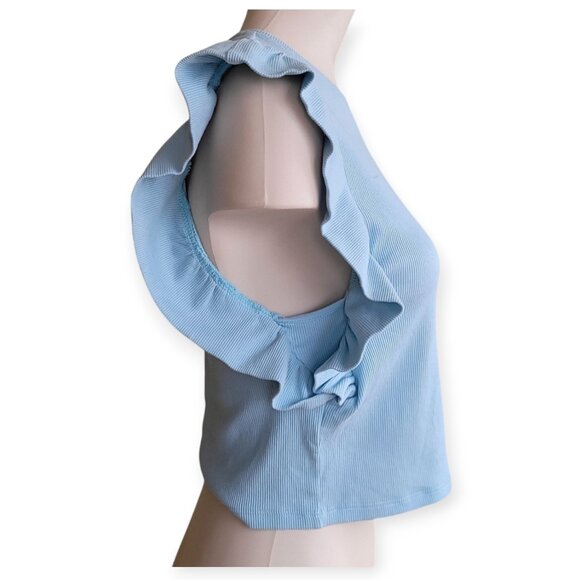 Zara sleeveless baby blue ruffled-sleeve Spring top size M NWT Sabrina Carpenter - Picture 4 of 13